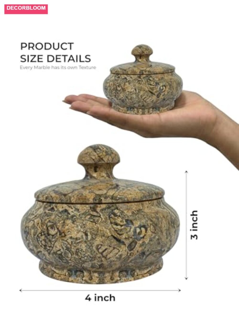 Natural Marble Jar with Lid - 3 Inch Polished Decorative Salt Spice Cellar - Picture 2 of 6